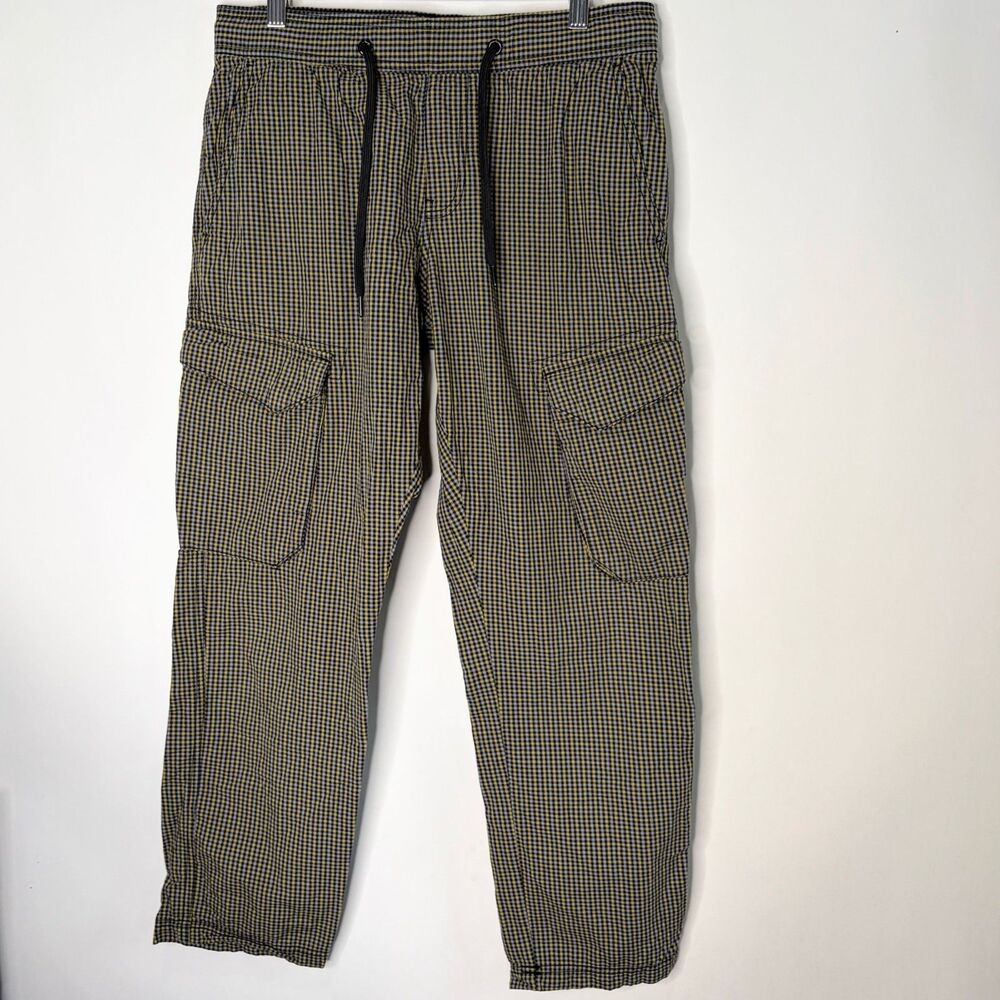 Nordstrom BP Cargo Capri Pants Gingham Plaid Casual Pull On Yellow Black Women S